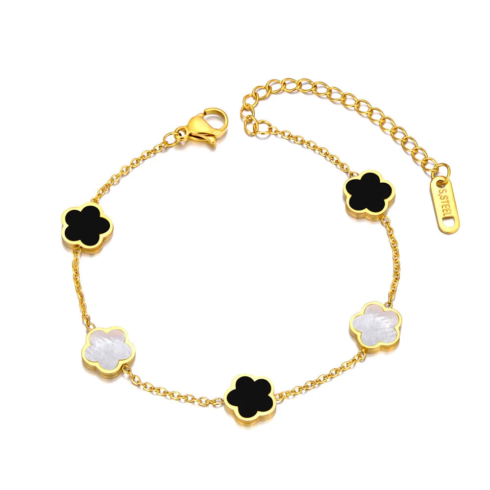 Bracelet Charm Fleur – Acier Inoxydable Doré