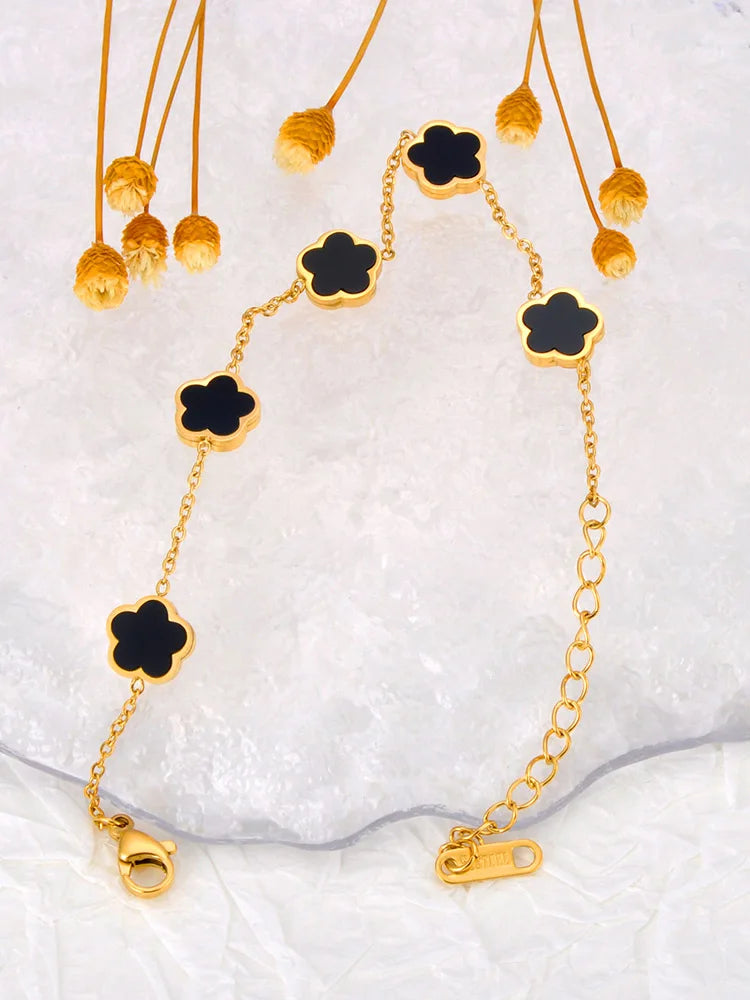 Bracelet Charm Fleur – Acier Inoxydable Doré