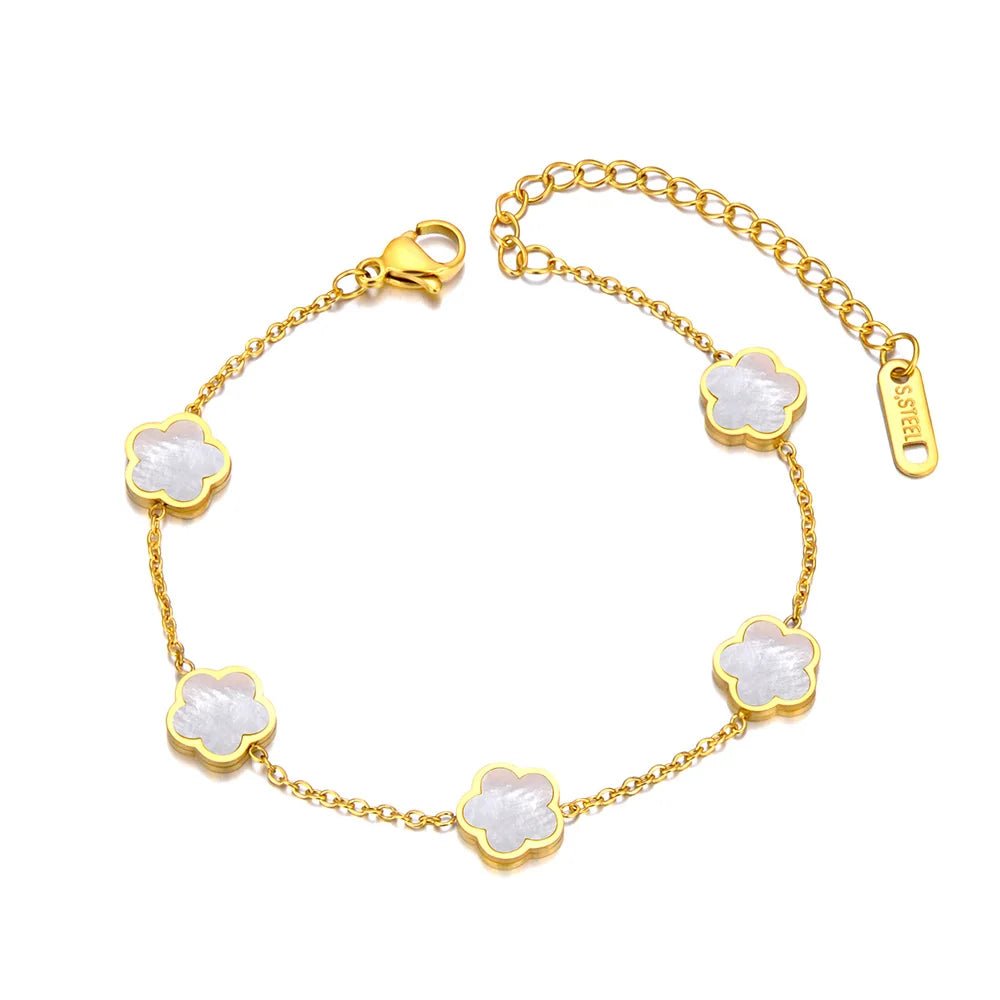 Bracelet Charm Fleur – Acier Inoxydable Doré