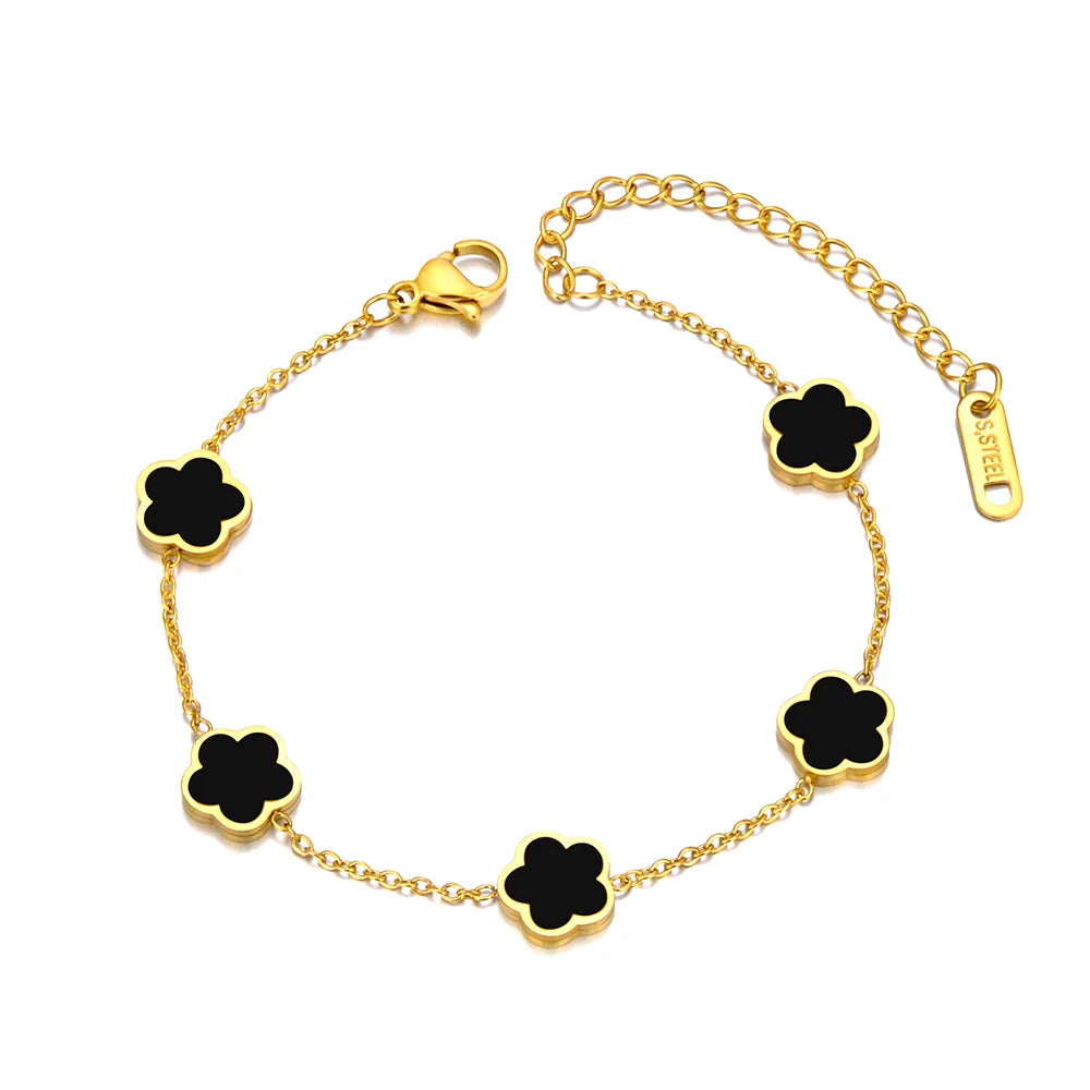 Bracelet Charm Fleur – Acier Inoxydable Doré