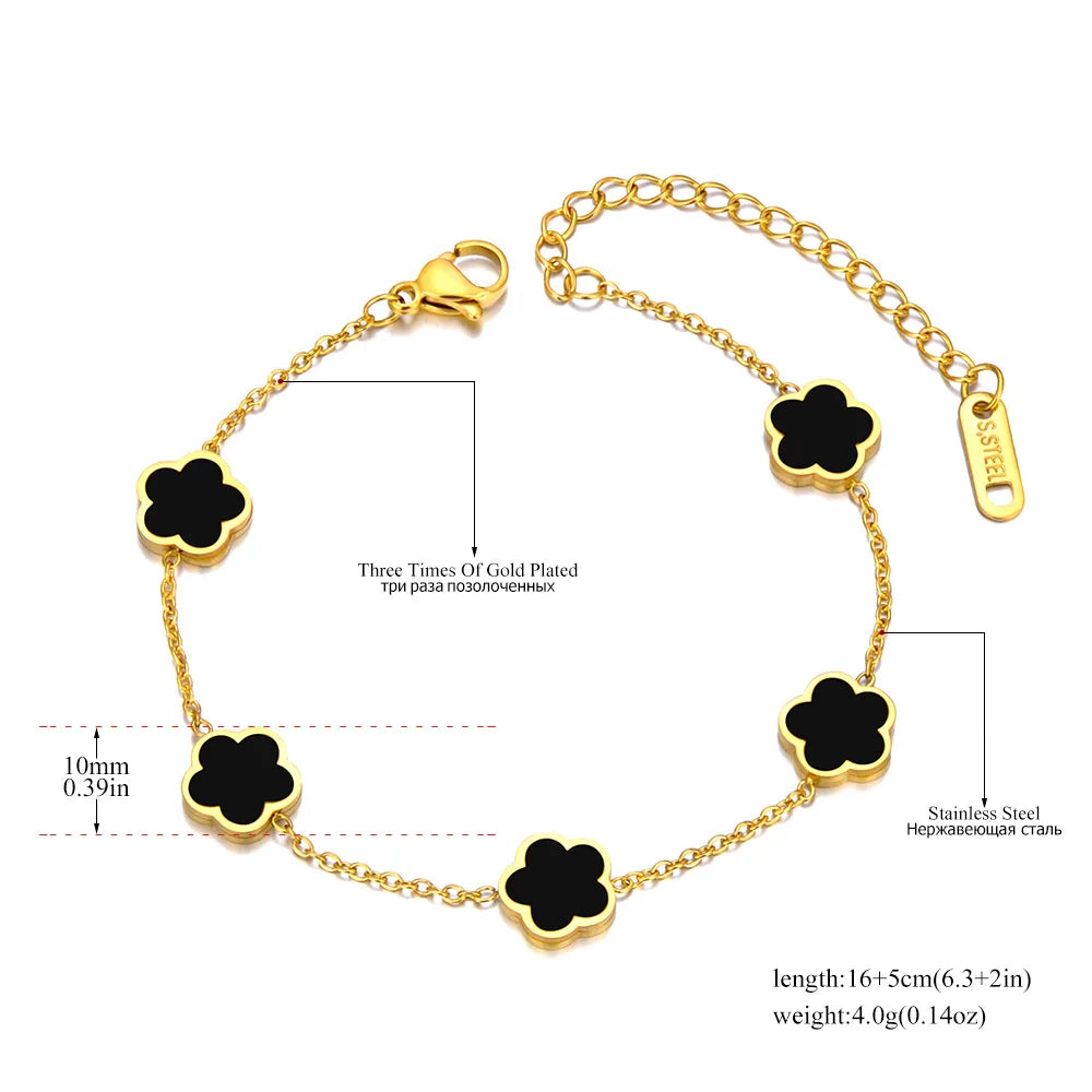 Bracelet Charm Fleur – Acier Inoxydable Doré